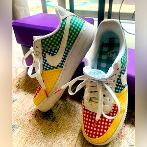 Girls size 5.5 Nike Air gingham print sneakers.